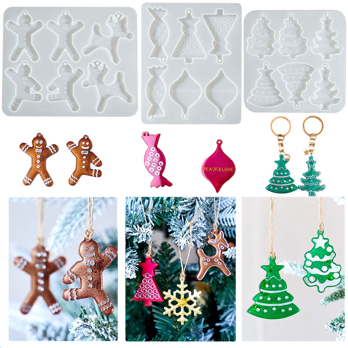 Resin Art Kit With Molds - Рождественская серия, серьги, кулон, силиконовая форма,